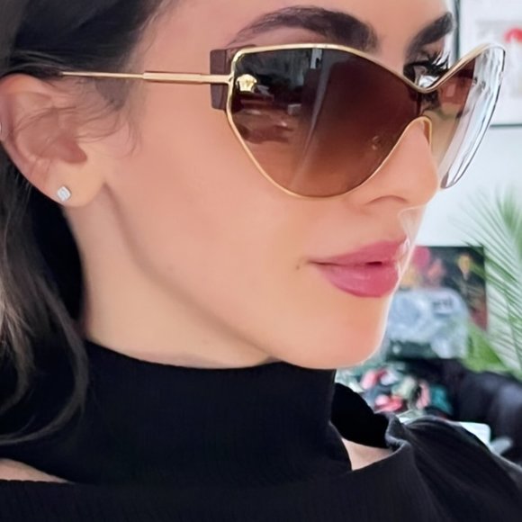 NEW Versace VE2239 Gold/Brown Lens Cat Eye Shield Sunglasses - Picture 2 of 9